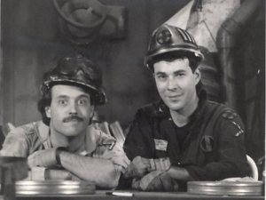 Randy (right) and Richard way down on Level 31 as they host their 1985-1987 show The Texas 27 Film Vault.