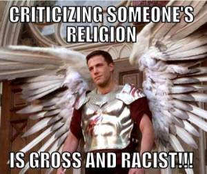 Gultess hypocrite Ben Affleck was happy to criticize Christians in the movie Dogma but crawls for Islam.
