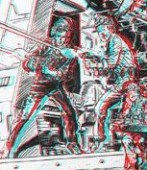 Randy and Richard firing their machine guns at giant rats, cellumites and other subterranean creatures.