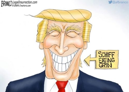 Trump Schiff eating grin