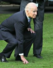 Biden crouching