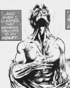 gabriel branding himself with a crucifix