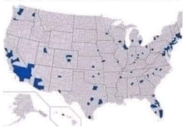 counties won by trump in gray by biden in blue